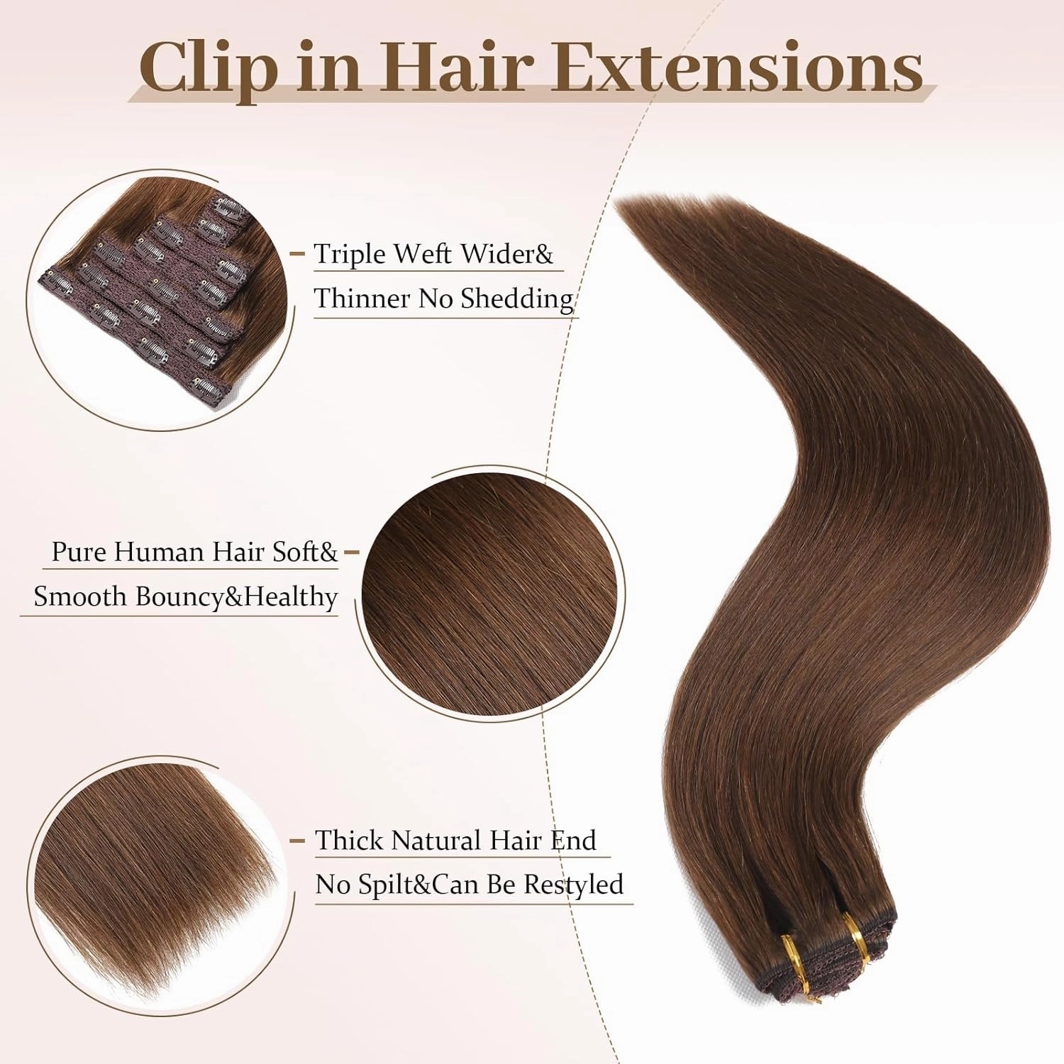 Sisily Clip in Hair Extensions Real Human Hair, Premium Human Hair Clip in Extensions Chocolate Brown, Soft Straight Hair Extensions Real Human Hair Clip ins 7PCS Double Weft（14 Inch #4）