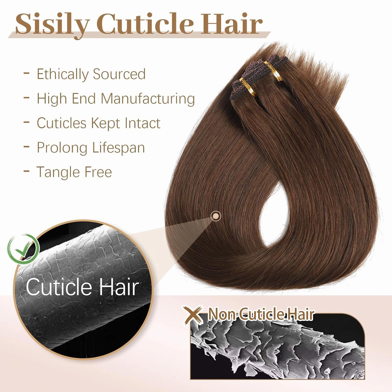 Sisily Clip in Hair Extensions Real Human Hair, Premium Human Hair Clip in Extensions Chocolate Brown, Soft Straight Hair Extensions Real Human Hair Clip ins 7PCS Double Weft（14 Inch #4）