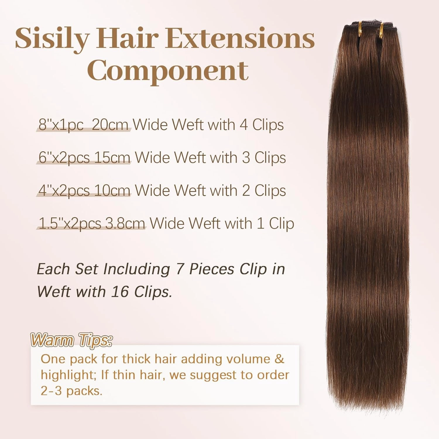 Sisily Clip in Hair Extensions Real Human Hair, Premium Human Hair Clip in Extensions Chocolate Brown, Soft Straight Hair Extensions Real Human Hair Clip ins 7PCS Double Weft（14 Inch #4）