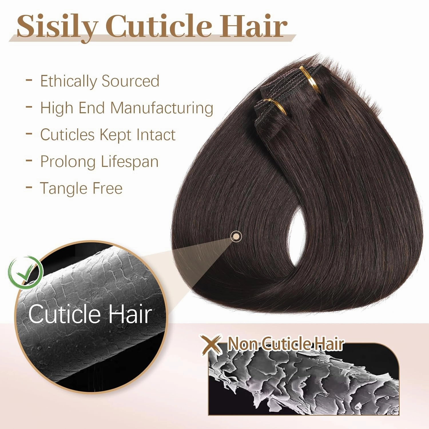 Sisily Clip in Hair Extensions Real Human Hair, Premium Human Hair Clip in Extensions Dark Brown, Soft Straight Hair Extensions Real Human Hair Clip ins 7PCS Double Weft（14 Inch #2）
