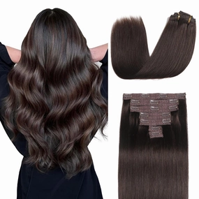 Sisily Clip in Hair Extensions Real Human Hair, Premium Human Hair Clip in Extensions Dark Brown, Soft Straight Hair Extensions Real Human Hair Clip ins 7PCS Double Weft（14 Inch #2）