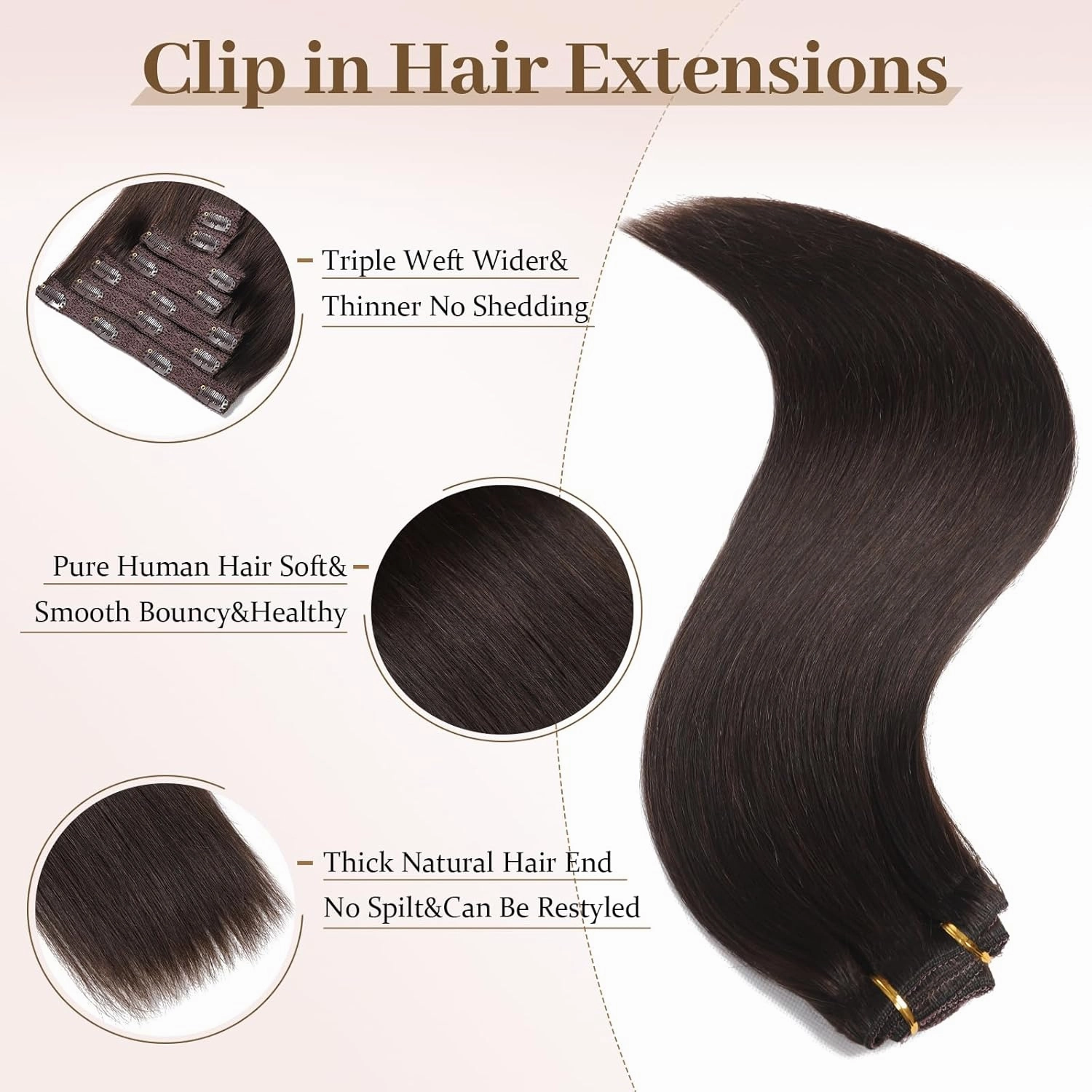 Sisily Clip in Hair Extensions Real Human Hair, Premium Human Hair Clip in Extensions Dark Brown, Soft Straight Hair Extensions Real Human Hair Clip ins 7PCS Double Weft（14 Inch #2）