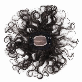 Small Area Wiglets Hairpiece 7x8cm Hand Tied Curly Human Hair Topper Real Hair Piece Invisible Lasting Wave Hair Topper for Women with Thinning Hair Free Part(12" Natural Black)