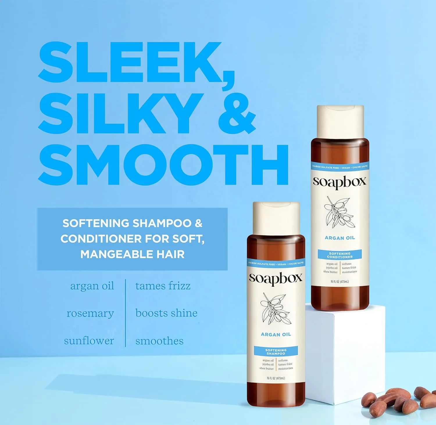 Soapbox Argan Oil Conditioner, Sulfate Free, Paraben Free, Silicone Free, Color Safe, and Vegan Hair Conditioner (33.8 Ounces)