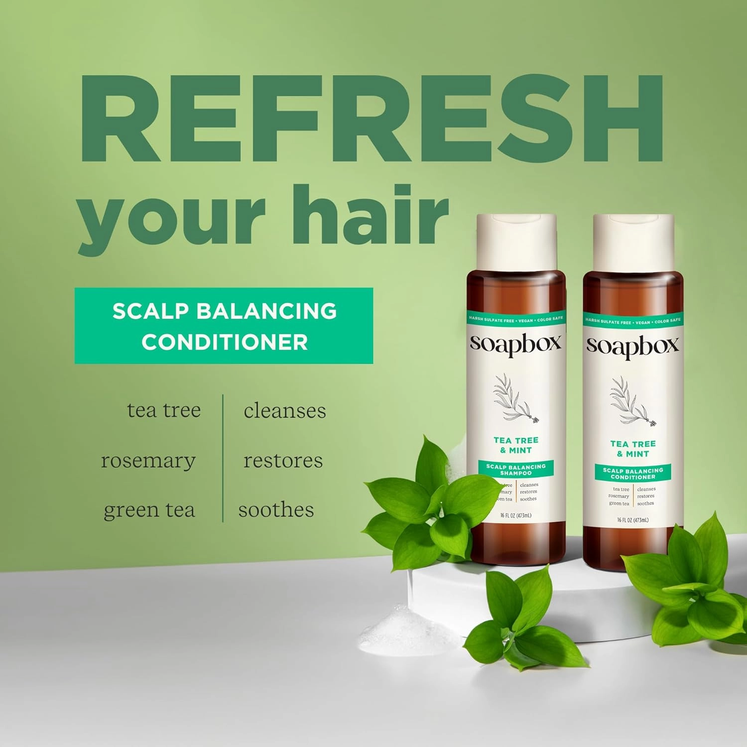 Soapbox Tea Tree Conditioner, Sulfate Free, Paraben Free, Silicone Free, Color Safe, and Vegan Hair Conditioner, 16oz Bottles (Pack of 3)