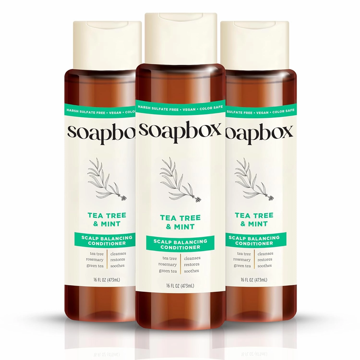 Soapbox Tea Tree Conditioner, Sulfate Free, Paraben Free, Silicone Free, Color Safe, and Vegan Hair Conditioner, 16oz Bottles (Pack of 3)