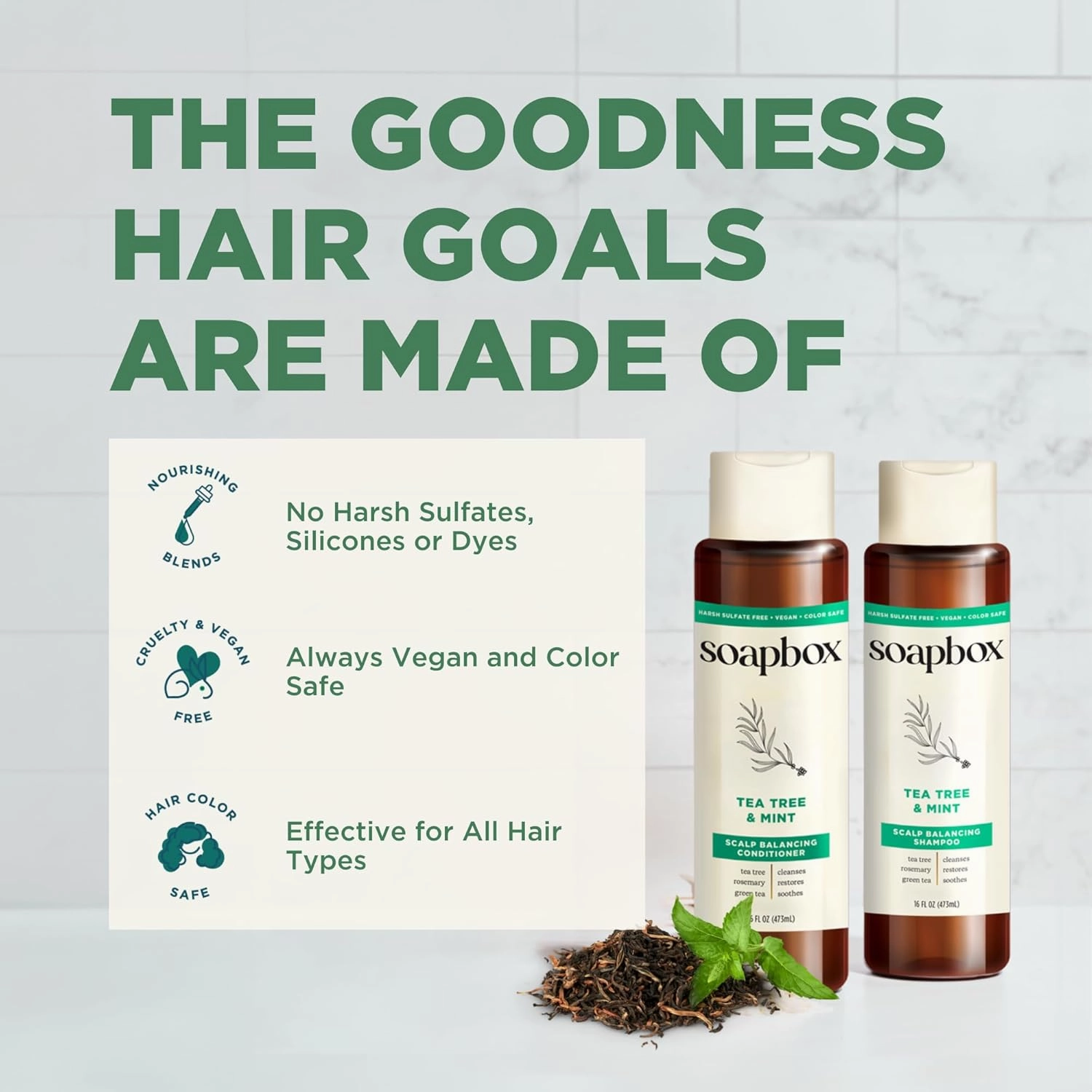 Soapbox Tea Tree Conditioner, Sulfate Free, Paraben Free, Silicone Free, Color Safe, and Vegan Hair Conditioner, 16oz Bottles (Pack of 3)