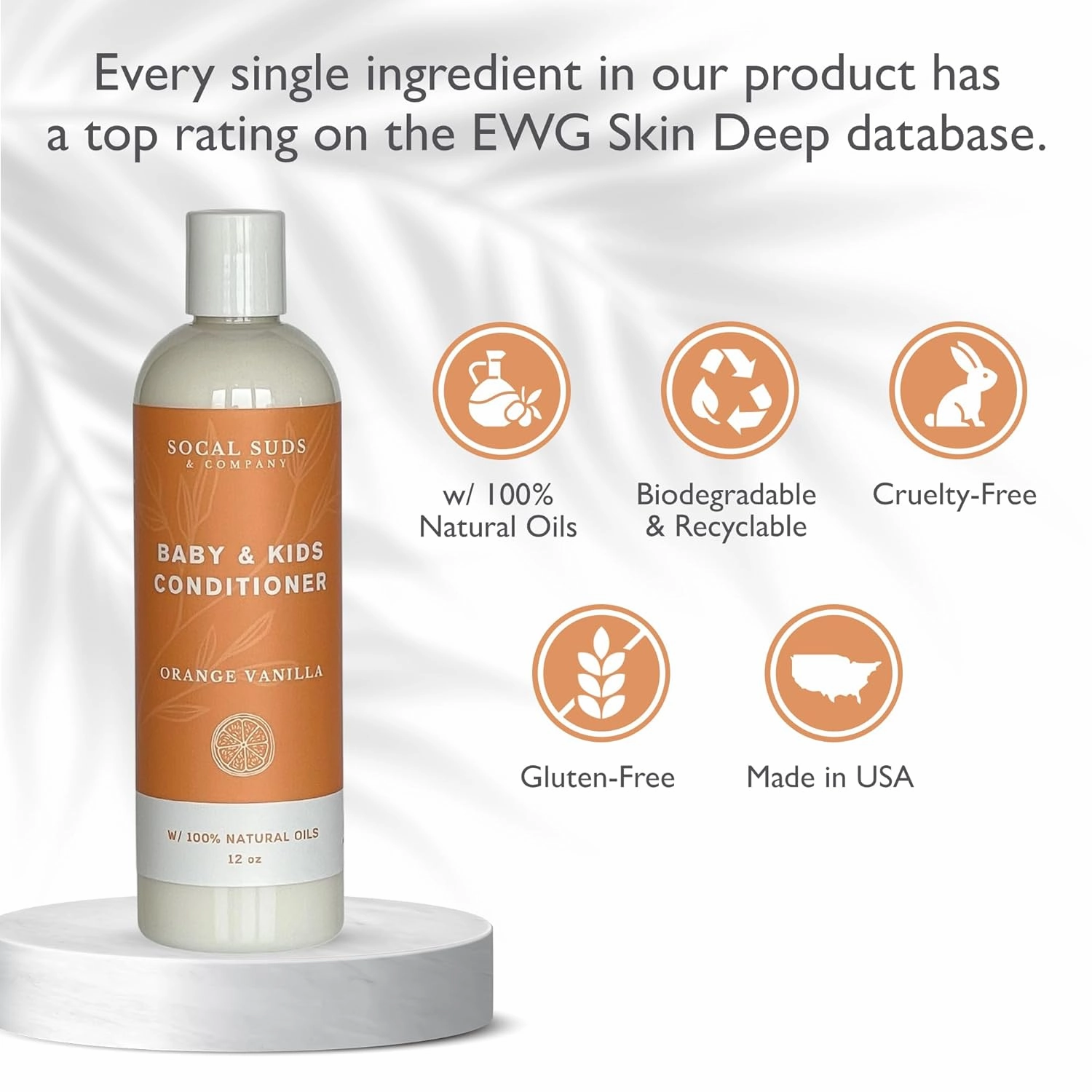 SoCal Suds & Company - Organic Baby & Kids Conditioner - Moisture Baby Hair Conditioner - Gentle Natural Vitamin Rich Ingredient Organic Oils for Babies and Kids Sensitive Scalp - Orange Vanilla 12oz