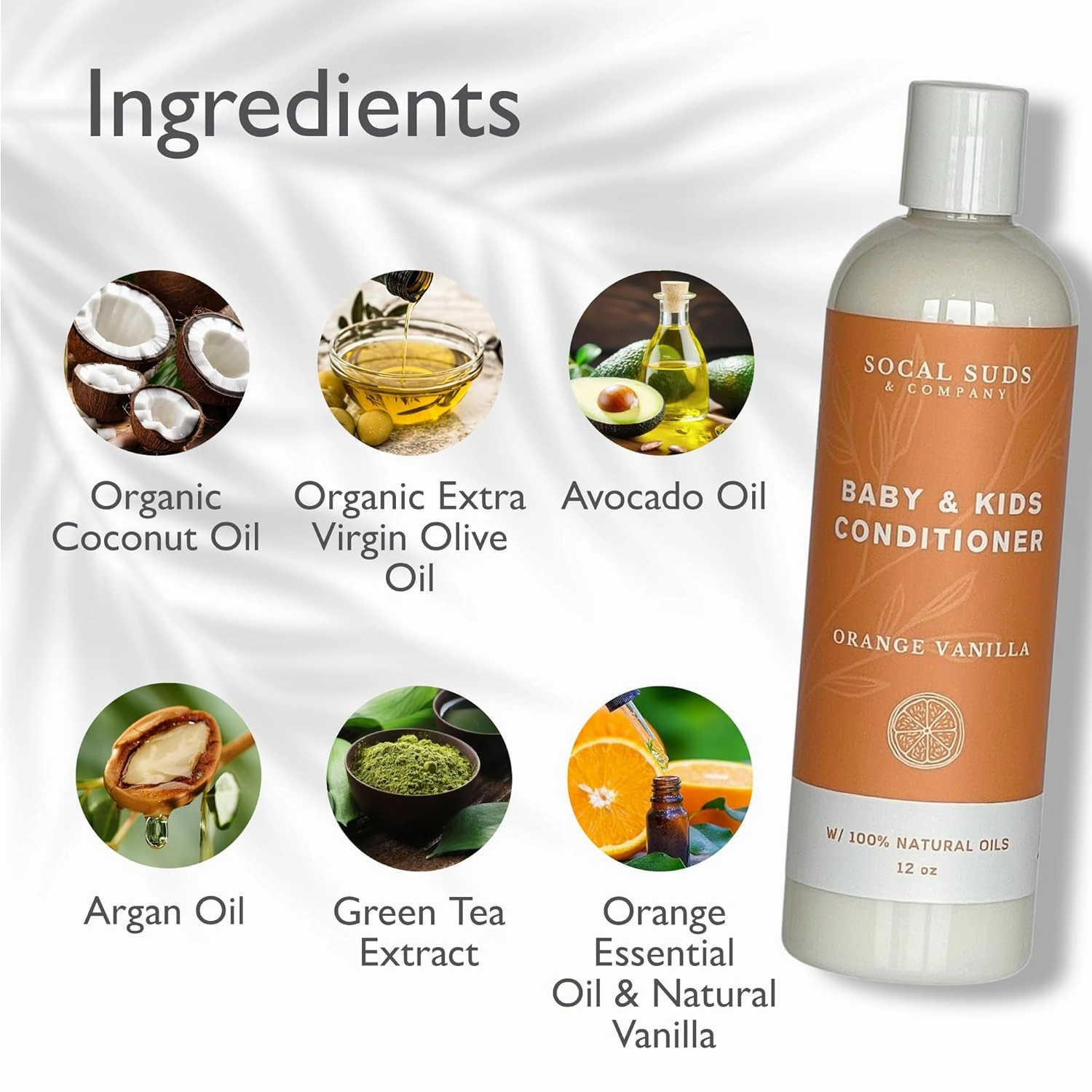 SoCal Suds & Company - Organic Baby & Kids Conditioner - Moisture Baby Hair Conditioner - Gentle Natural Vitamin Rich Ingredient Organic Oils for Babies and Kids Sensitive Scalp - Orange Vanilla 12oz