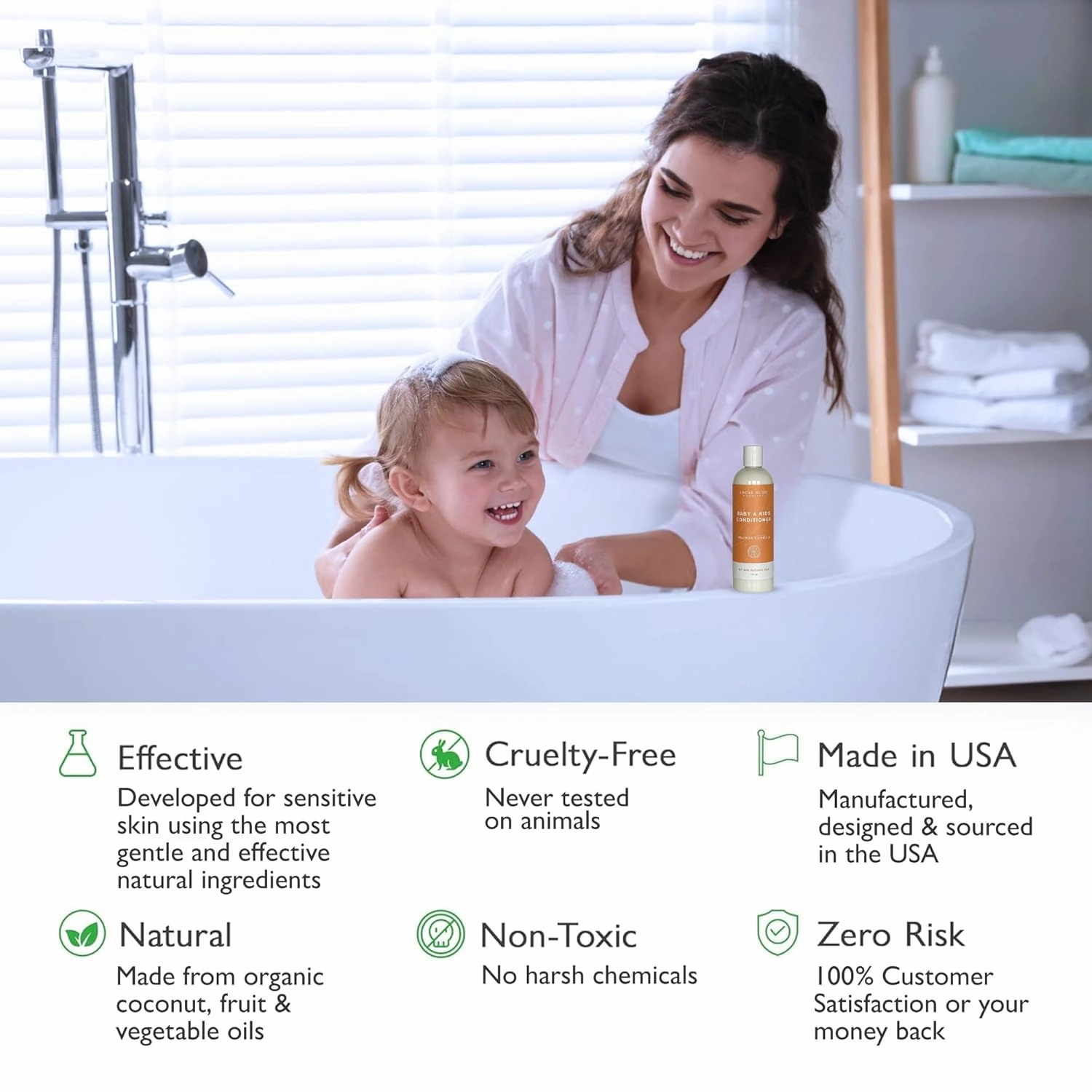 SoCal Suds & Company - Organic Baby & Kids Conditioner - Moisture Baby Hair Conditioner - Gentle Natural Vitamin Rich Ingredient Organic Oils for Babies and Kids Sensitive Scalp - Orange Vanilla 12oz
