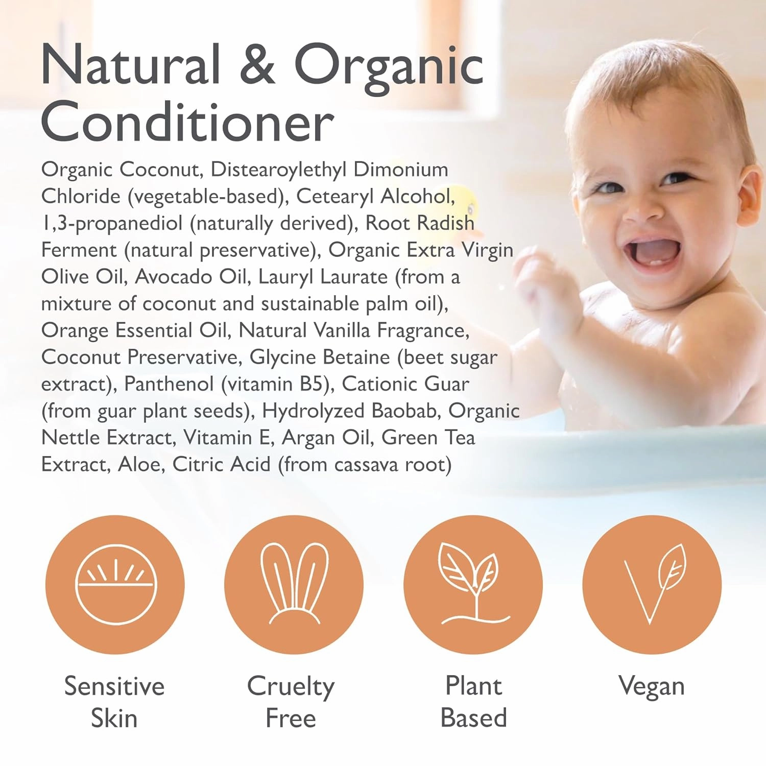 SoCal Suds & Company - Organic Baby & Kids Conditioner - Moisture Baby Hair Conditioner - Gentle Natural Vitamin Rich Ingredient Organic Oils for Babies and Kids Sensitive Scalp - Orange Vanilla 12oz