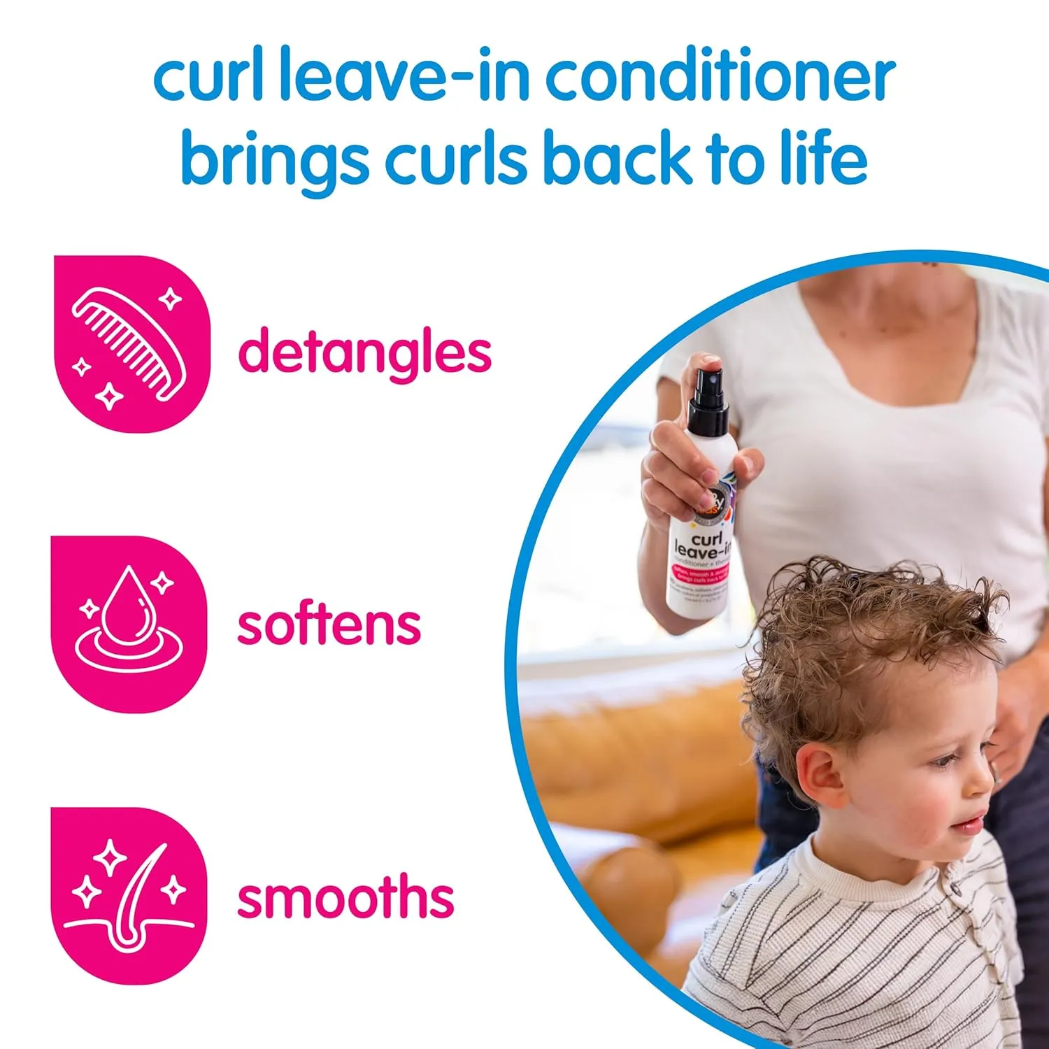 SoCozy Leave In Conditioner Spray (8 Fl Oz, Pack of 2) Detangler for Kids' Curly Hair, Tangle-Free Curls, Gentle & Nourishing with Keratin, Vitamin B5, Olive & Jojoba Oil, Paraben-Free