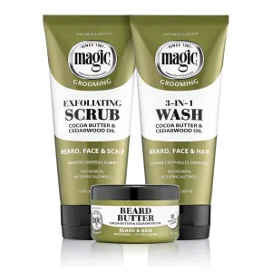 Softsheen-Carson Magic Shaving Beard Grooming Kit for Men with Cedarwood Oil, Includes Beard Butter, Scrub and Cleanser, Gift Set for Facial Hair Care,1 kit