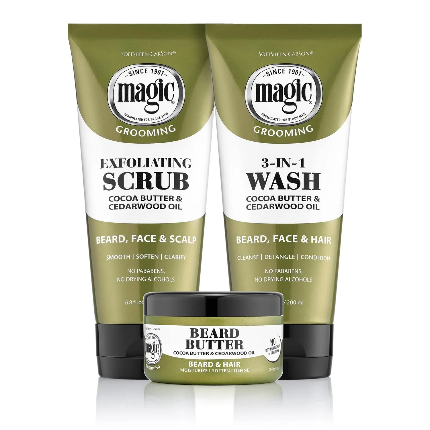 Softsheen-Carson Magic Shaving Beard Grooming Kit for Men with Cedarwood Oil, Includes Beard Butter, Scrub and Cleanser, Gift Set for Facial Hair Care,1 kit