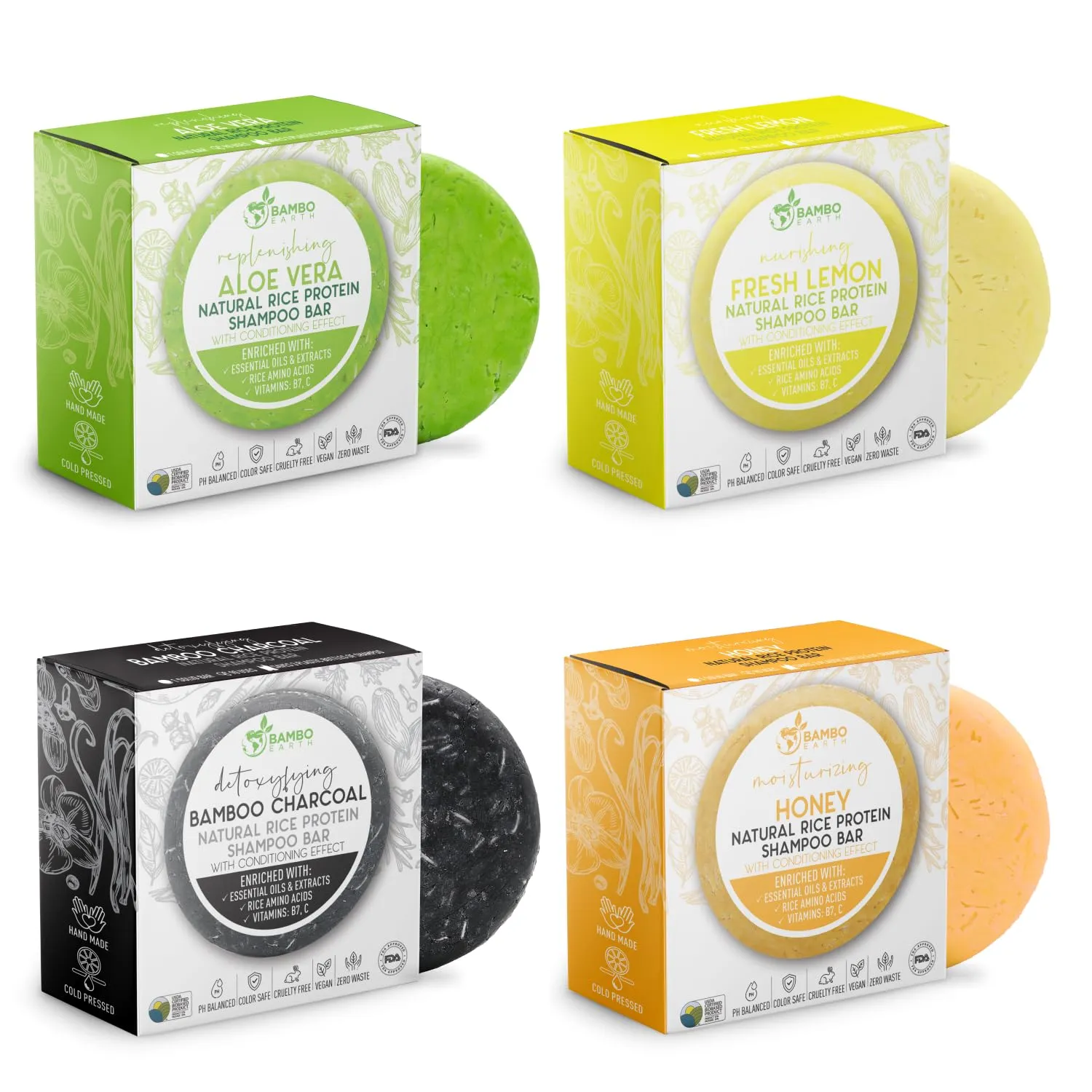 Solid Rice Protein Water Shampoo Bar With Conditioner Effect Hair Soap – Shampoo Bars For Hair With All Natural Plant Based Essential Oils And Zero Waste Packaging | Detox Bundle Bundle 4 Pack
