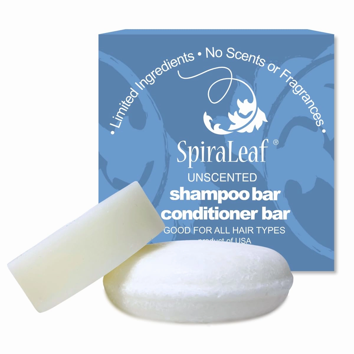 Spiraleaf Shampoo bar and Conditioner Bar Set, Unscented bars made with Limited Ingredients, Concentrated Formula, Natural Oils, Color-Free, Made in the USA