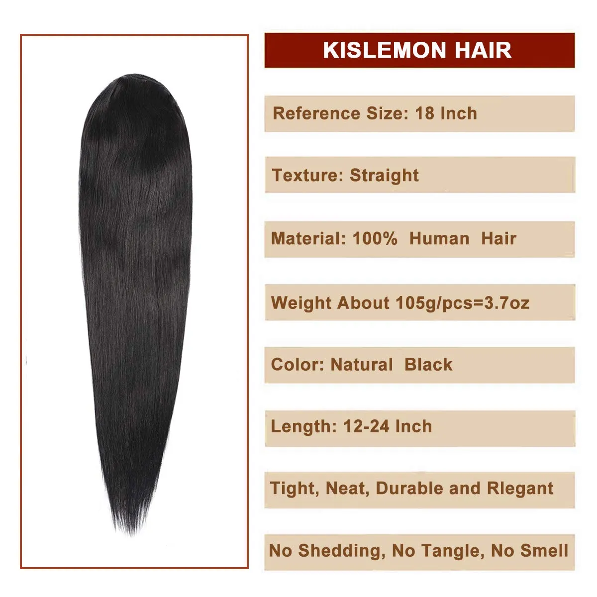Straight Human Hair Ponytail Drawstring 100% Remy Ponytails Extension for Women Brazilian Straight Hair Natural Color, 10A Remy Clip In Ponytail Hairpiece(16 Inch, Straight, Wrap Drawstring)