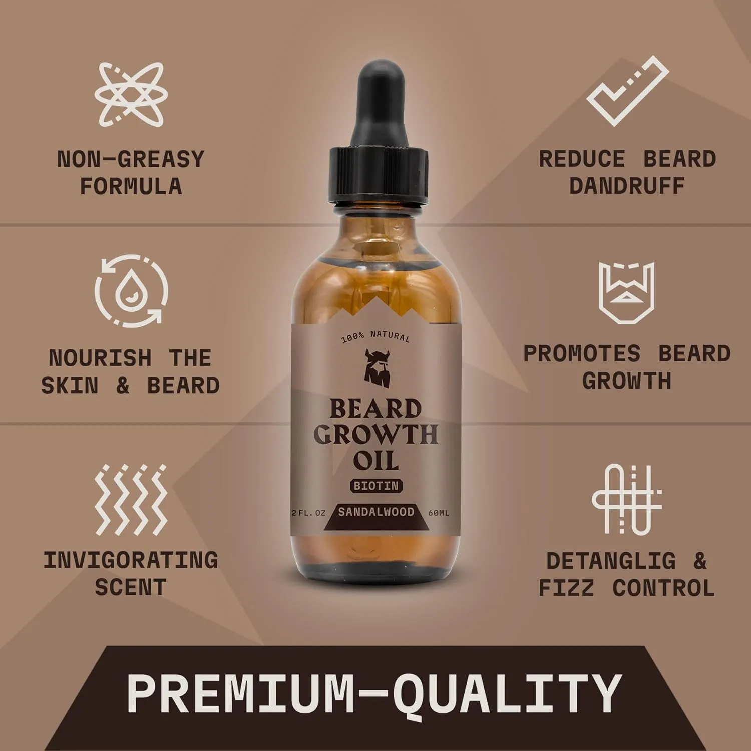 Striking Viking Beard Growth Oil with Biotin - 2 Fl Oz, 2 Pack, Sandalwood - Thickening & Conditioning Biotin Beard Growth Serum for Men with Argan & Jojoba Oil - Facial Hair Serum for Men