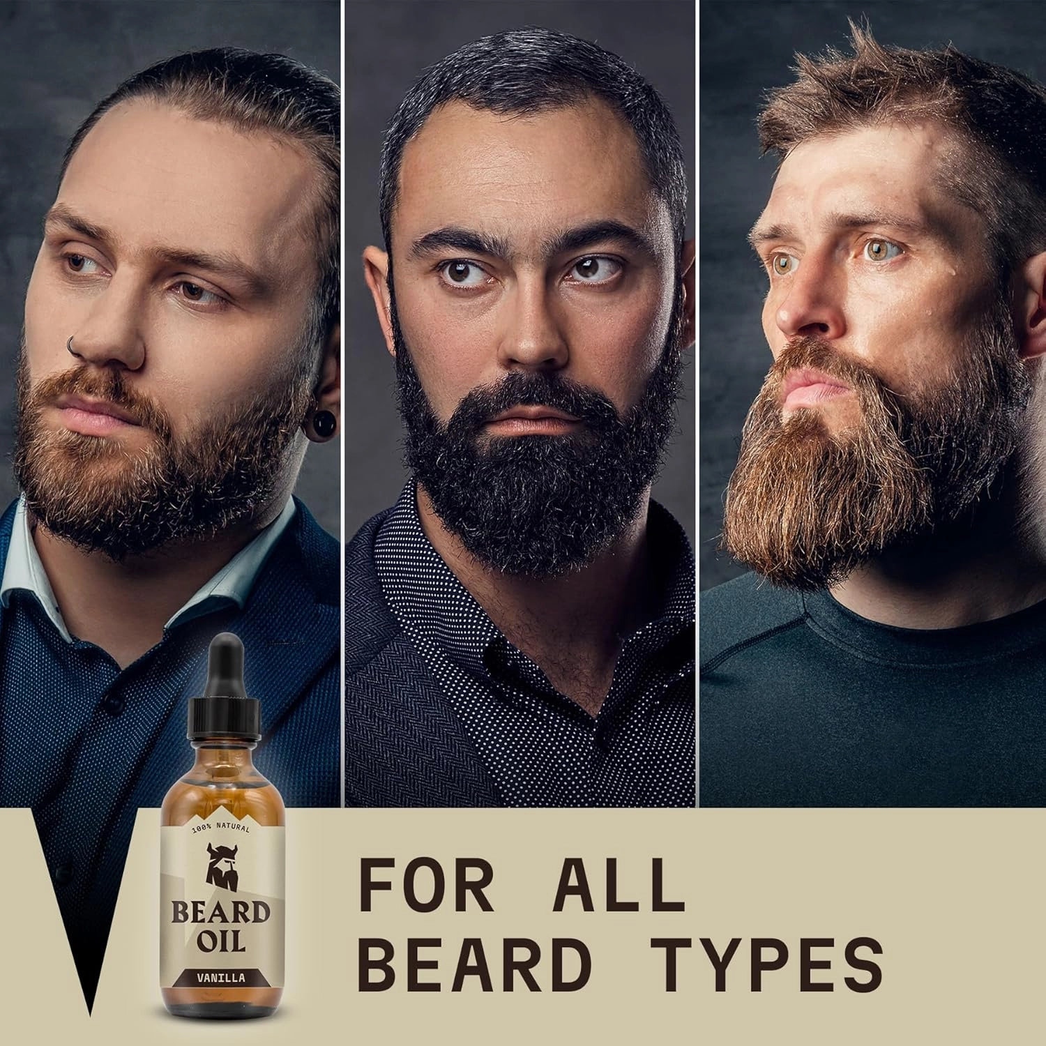 Striking Viking Beard Oil for Men - 2 Fl Oz, 3 Pack, Vanilla Scent - Naturally Derived Conditioner with Almond, Tea Tree, Argan & Jojoba Oil for Beard Growth, Softening & Moisturizing