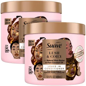 Suave Leave-In Conditioner, Lush & Coily, 2-Pack – Coconut Oil, Shea Butter & Amino Complex Natural Hair Care Products, Anti-Frizz, 13.5 Oz Ea