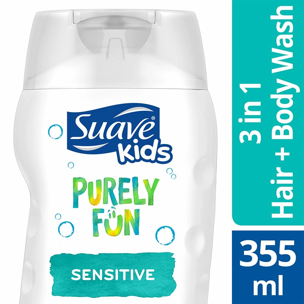 Suave Kids 3 in 1 Shampoo Conditioner Body Wash, Purely Fun Sensitive, 12 oz