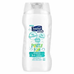 Suave Kids 3 in 1 Shampoo Conditioner Body Wash, Purely Fun Sensitive, 12 oz