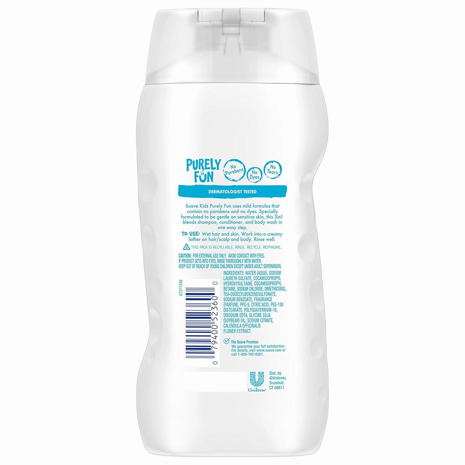 Suave Kids 3 in 1 Shampoo Conditioner Body Wash, Purely Fun Sensitive, 12 oz