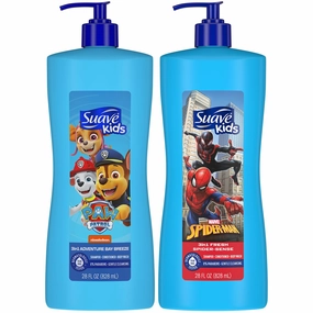 Suave Kids 3-in-1 Variety 2-Pack – Spiderman Fresh Spider-Sense & Paw Patrol Adventure Bay Breeze, Shampoo, Conditioner & Body Wash, 28 Oz Ea