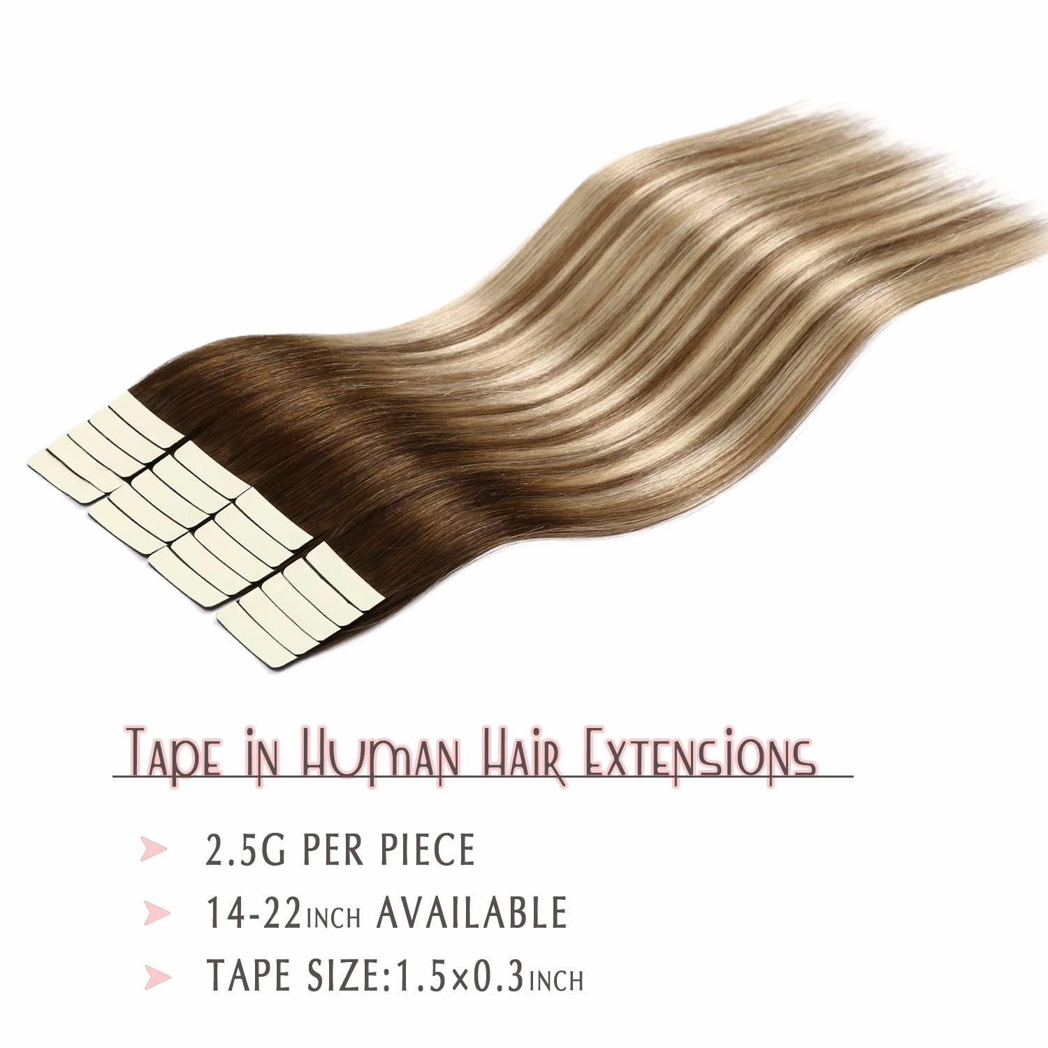 SURNEL Tape in Hair Extensions Balayage Color 3 Darker Brown Fading To 8 And 22 Blonde Tape in Extensions Human Hair 20 inch Remy Tape Hair Extensions 20 Pieces 50g(#3/8/22-20)