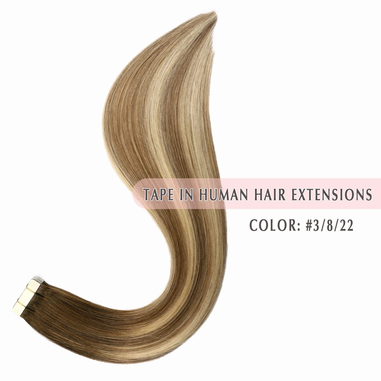 SURNEL Tape in Hair Extensions Balayage Color 3 Darker Brown Fading To 8 And 22 Blonde Tape in Extensions Human Hair 20 inch Remy Tape Hair Extensions 20 Pieces 50g(#3/8/22-20)
