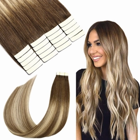 SURNEL Tape in Hair Extensions Balayage Color 3 Darker Brown Fading To 8 And 22 Blonde Tape in Extensions Human Hair 20 inch Remy Tape Hair Extensions 20 Pieces 50g(#3/8/22-20)