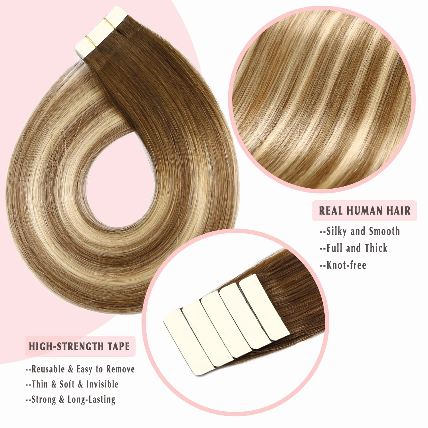SURNEL Tape in Hair Extensions Balayage Color 3 Darker Brown Fading To 8 And 22 Blonde Tape in Extensions Human Hair 20 inch Remy Tape Hair Extensions 20 Pieces 50g(#3/8/22-20)