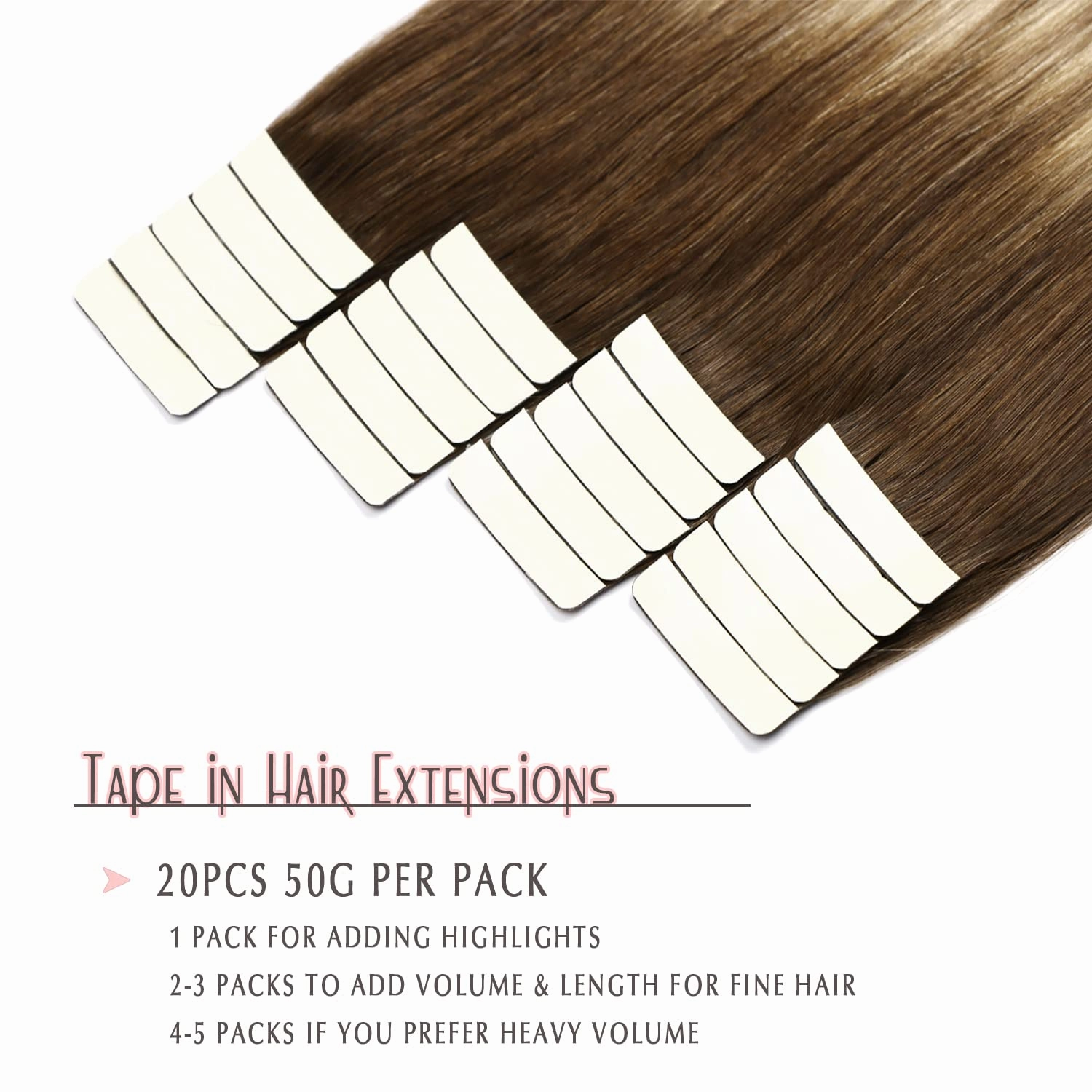 SURNEL Tape in Hair Extensions Balayage Color 3 Darker Brown Fading To 8 And 22 Blonde Tape in Extensions Human Hair 20 inch Remy Tape Hair Extensions 20 Pieces 50g(#3/8/22-20)