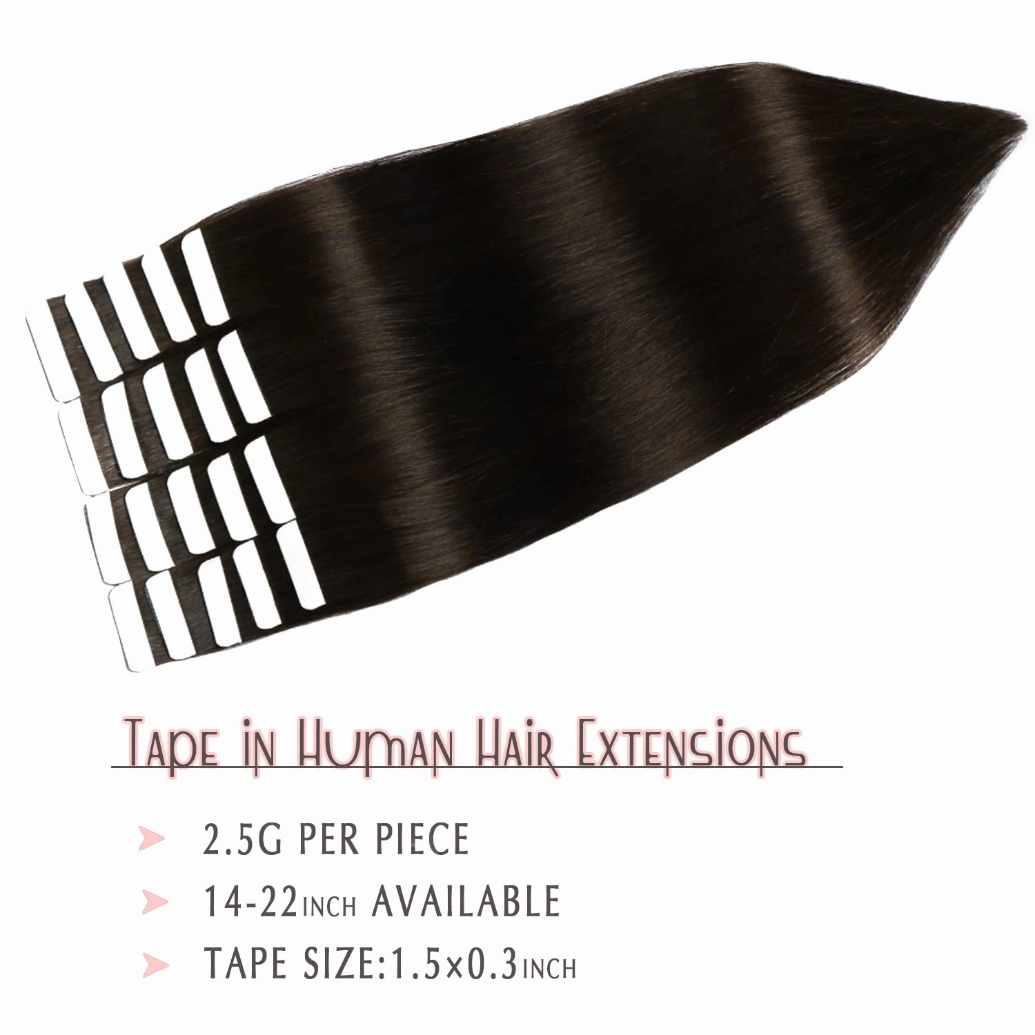 SURNEL Tape in Hair Extensions Human Hair Color 2 Darkest Brown Tape in Hair 20 inch Tape in Hair Extensions 20 pcs 50g(#2-20)