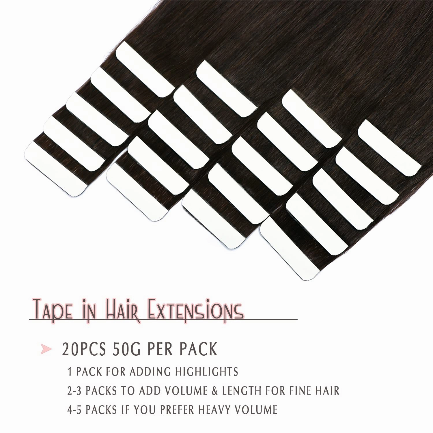 SURNEL Tape in Hair Extensions Human Hair Color 2 Darkest Brown Tape in Hair 20 inch Tape in Hair Extensions 20 pcs 50g(#2-20)