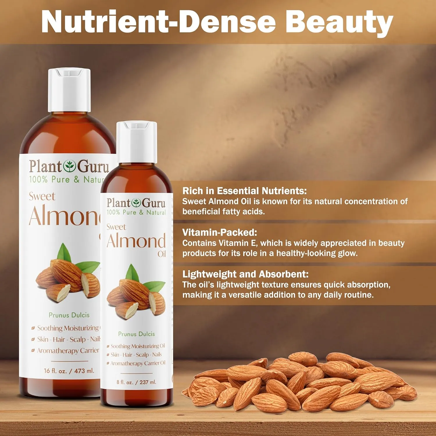Sweet Almond Oil 16 fl. oz. Cold Pressed Carrier 100% Pure Natural For Skin, Body, Face, and Hair Growth Moisturizer. Great For Creams, Lotions, Lip balm and Soap Making