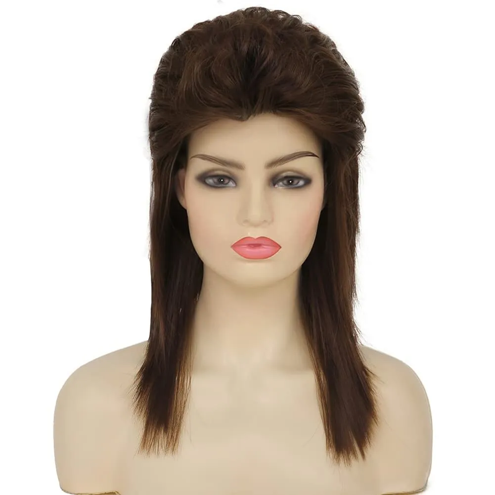 Swiking Brown Mullet Wigs for Women Curly 70s 80s Rocker Shoulder Length Hair Cosplay Synthetic Women Wigs (Brown)