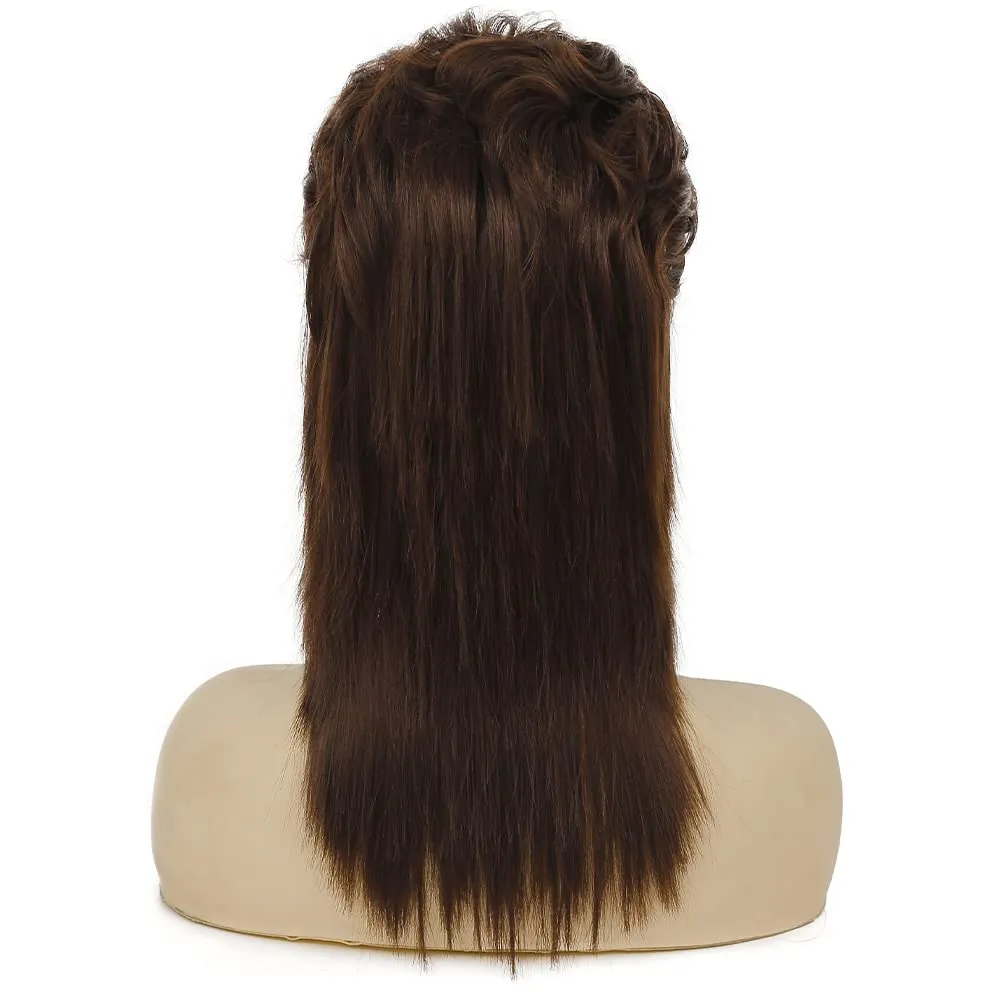 Swiking Brown Mullet Wigs for Women Curly 70s 80s Rocker Shoulder Length Hair Cosplay Synthetic Women Wigs (Brown)