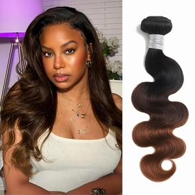 T1B/2/30 Chestnut Brown Ombre Human Hair Bundles Body Wave 10 Inch, 10A Thick Track 100% Virgin Human Hair Bundles Dark Roots Bundle 3 Tone Ombre Medium Auburn Colored Single Bundle Quick Weaves