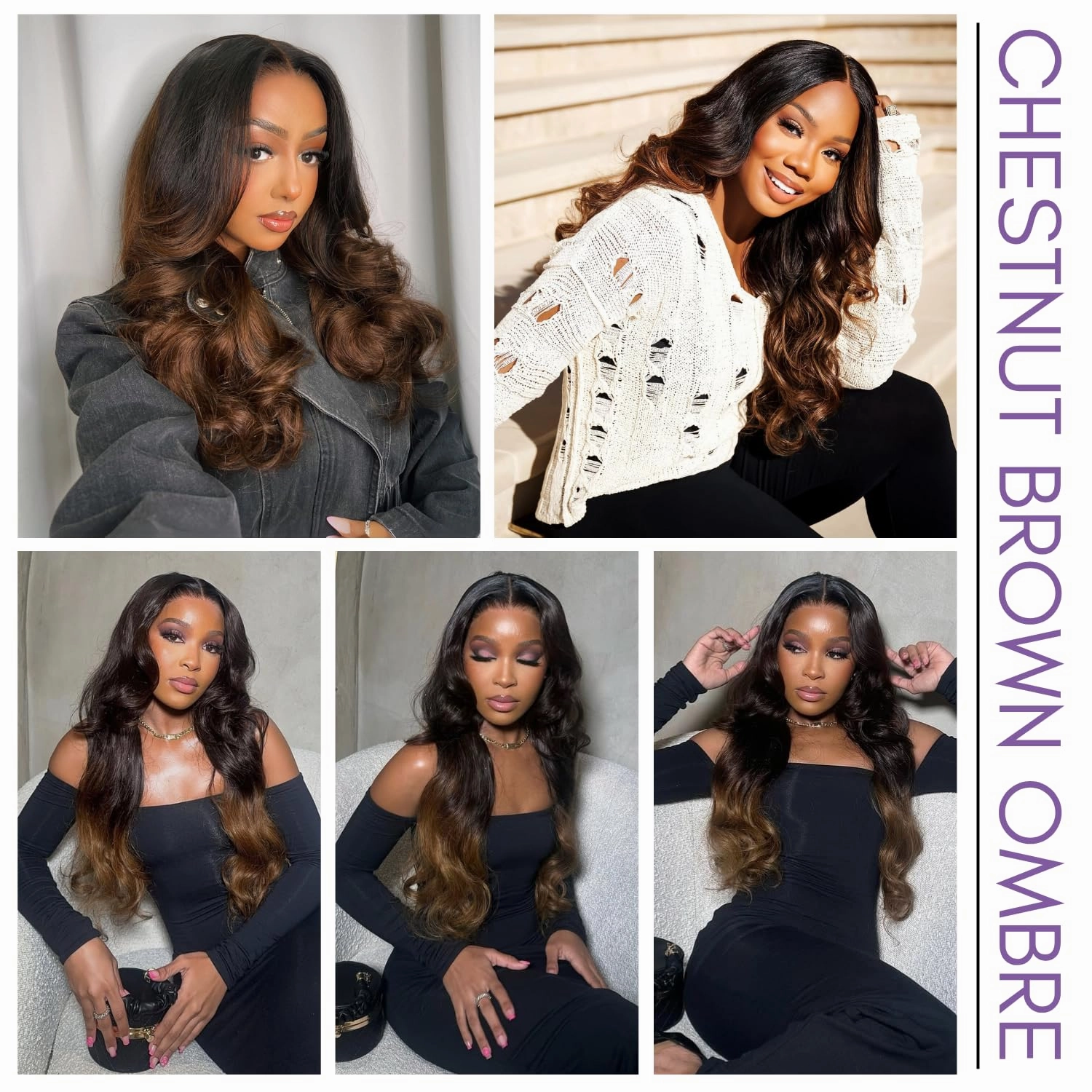 T1B/2/30 Chestnut Brown Ombre Human Hair Bundles Body Wave 10 Inch, 10A Thick Track 100% Virgin Human Hair Bundles Dark Roots Bundle 3 Tone Ombre Medium Auburn Colored Single Bundle Quick Weaves