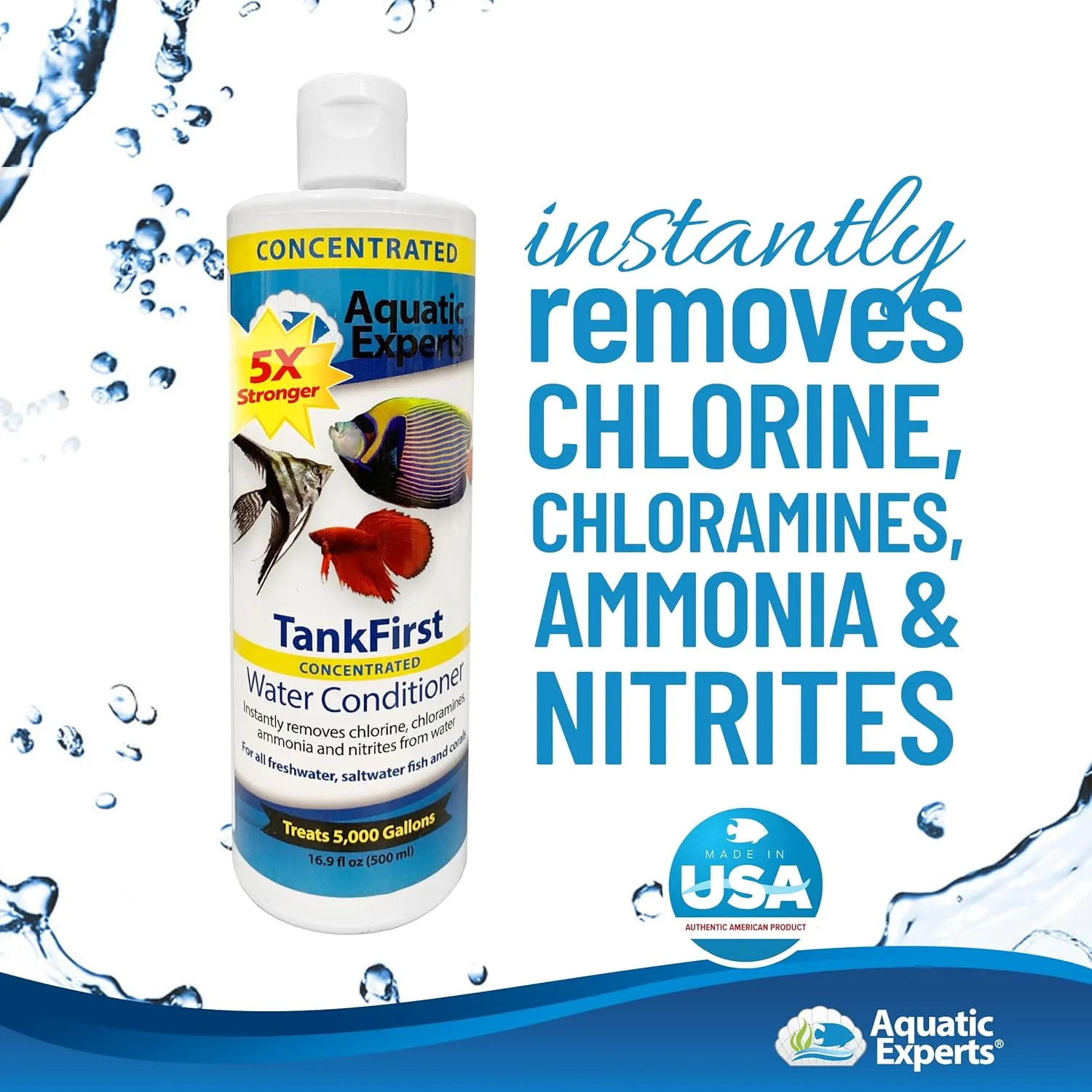 TankFirst Complete Aquarium Water Conditioner - Fish Water Conditioner, Instantly Removes Chlorine, Chloramines, and detoxifies Ammonia from Fish Tank (TankFirst Concentrate, 500 ml)
