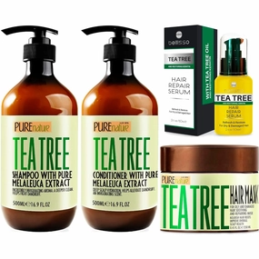 Tea Tree Oil Shampoo and Conditioner Set and Tea Tree Oil Hair Mask and Tea Tree Oil Hair Serum