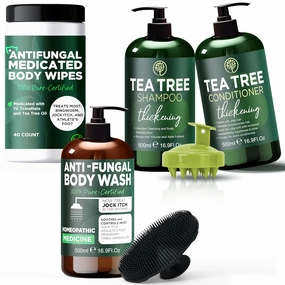 Tea Tree Shampoo & Conditioner Set   Antifungal Body Wash   Medicated Body Wipes | Thinning Hair Loss Treatment, Fights Dandruff, Ringworm, Eczema, Jock Itch & Athlete’s Foot | Sulfate & Paraben Free
