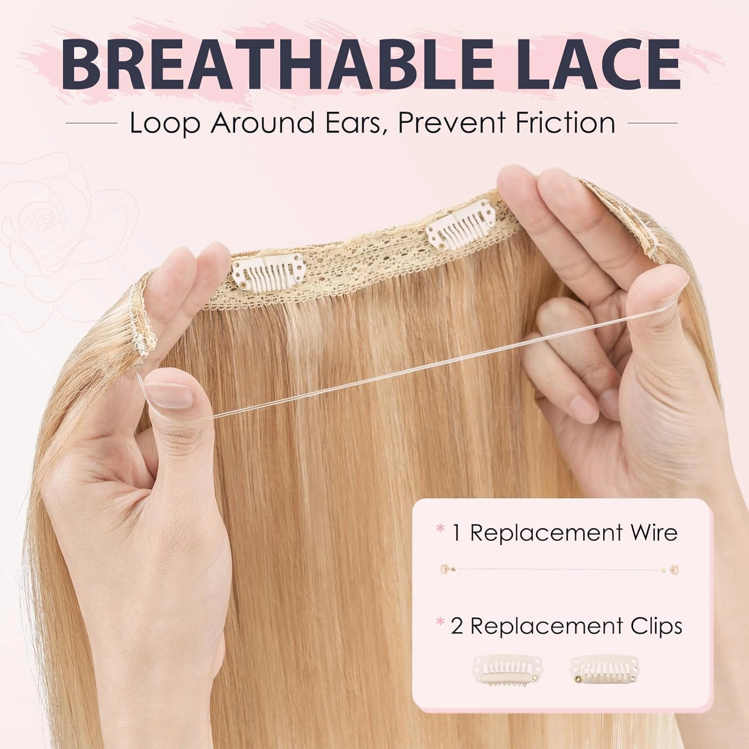 TESS Human Hair Halo Extensions 100% Remy Hair 16 Inch Straight Adjustable Invisible Wire Easy to Use Clip in, Camel mixed Light gold