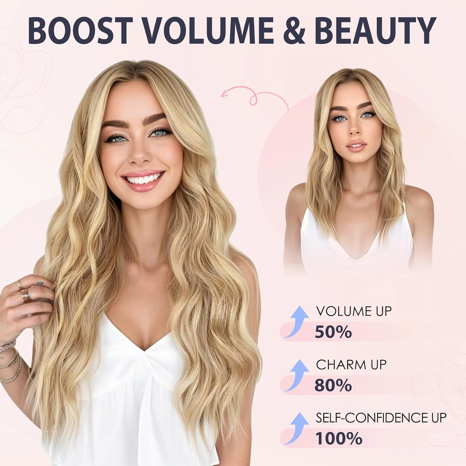 TESS Human Hair Halo Extensions 100% Remy Hair 16 Inch Straight Adjustable Invisible Wire Easy to Use Clip in, Flax Yellow mixed Light gold