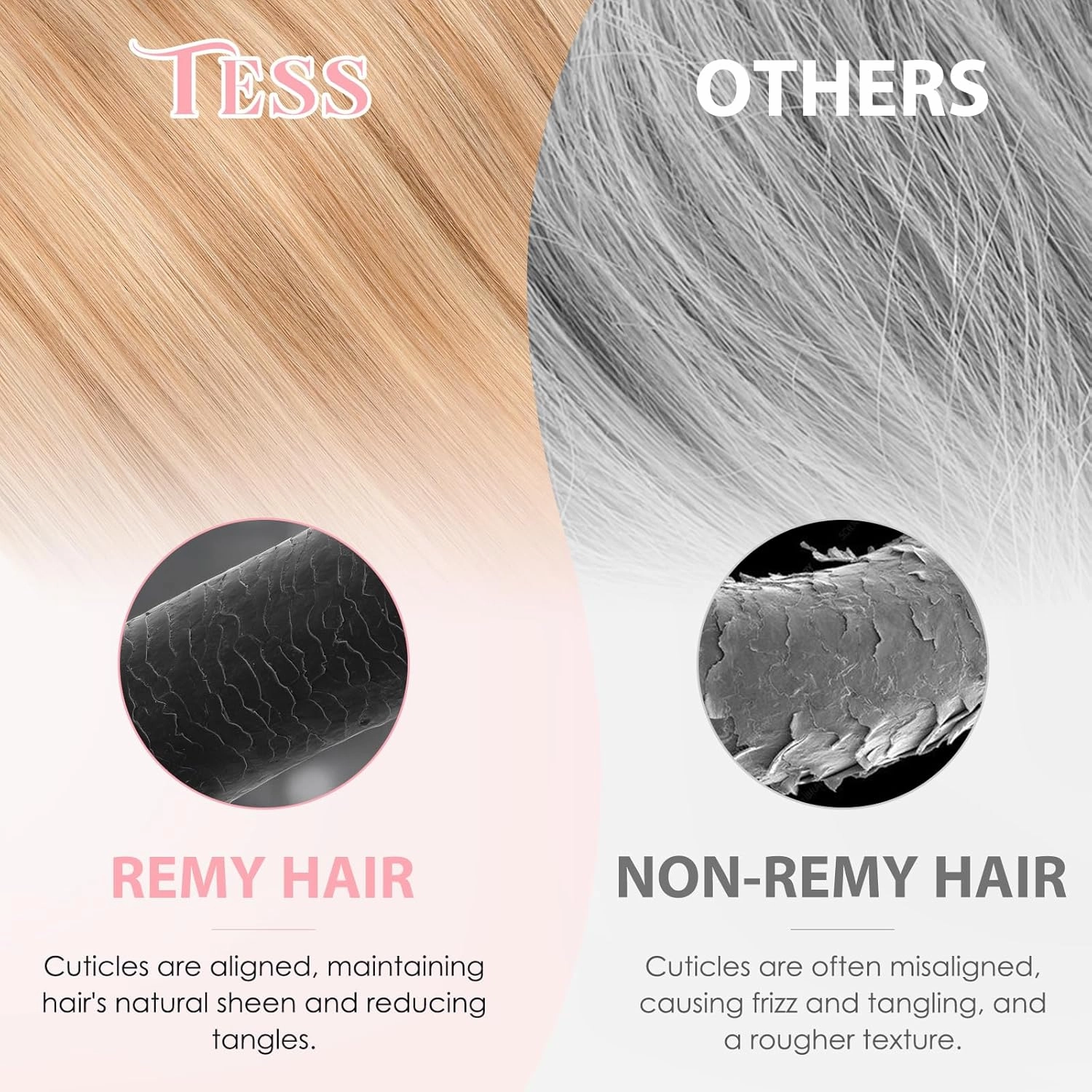 TESS Human Hair Halo Extensions 100% Remy Hair 16 Inch Straight Adjustable Invisible Wire Easy to Use Clip in, Flax Yellow mixed Light gold