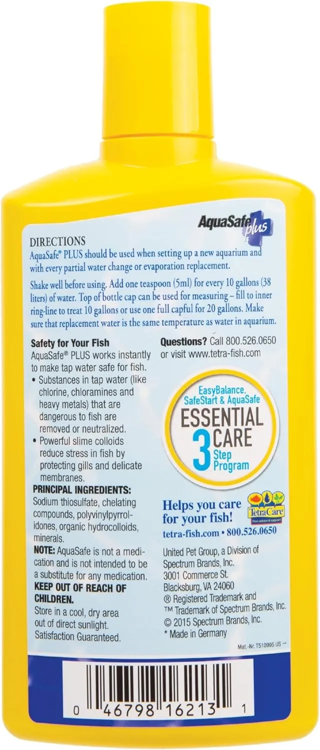 Tetra AquaSafe Plus 16.9 Ounces, aquarium Water Conditioner And Dechlorinator