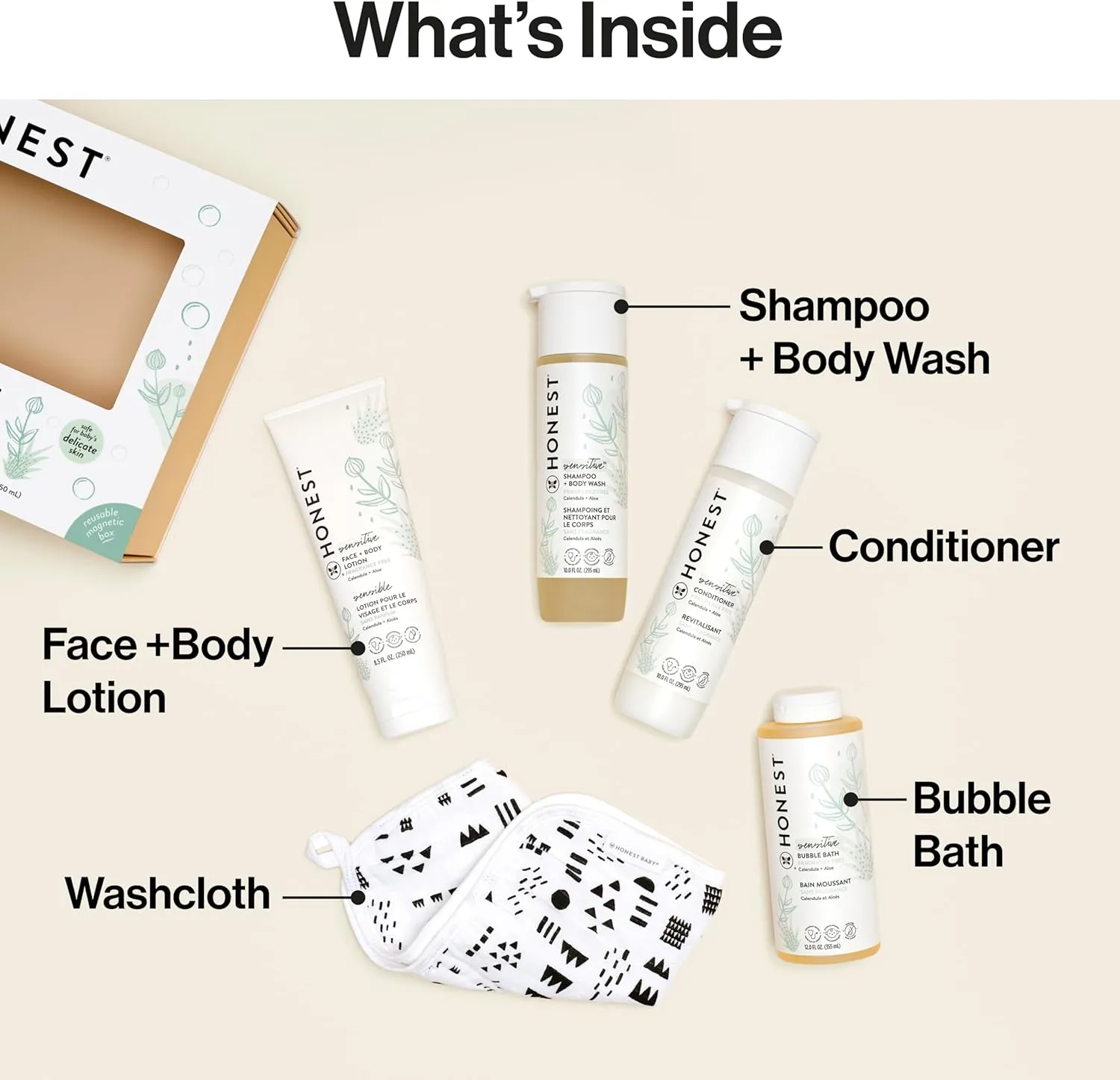 The Honest Company Fragrance Free Bathtime Gift Set | Hypoallergenic Bath Essentials for Sensitive Skin | Shampoo   Body Wash, Face   Body Lotion, Bubble Bath, Conditioner, Wash Cloth