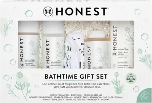 The Honest Company Fragrance Free Bathtime Gift Set | Hypoallergenic Bath Essentials for Sensitive Skin | Shampoo   Body Wash, Face   Body Lotion, Bubble Bath, Conditioner, Wash Cloth