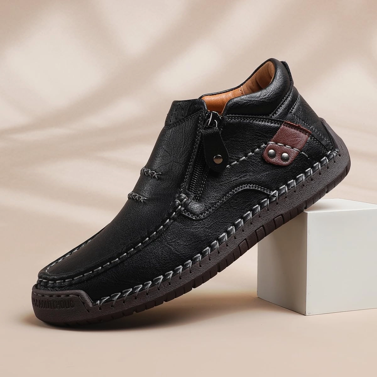 The First Young Shoes Men, Wide Toe, Arch Support, Men’s Handmade Premium Leather Slip-On Driving Boots Travel & Outdoor